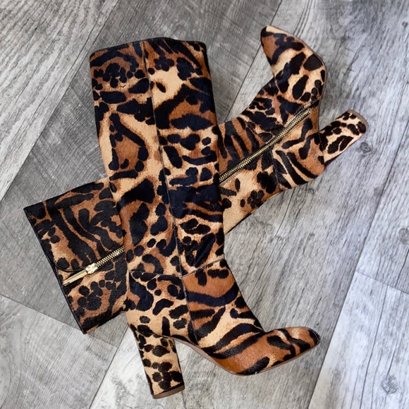 Louise et Cie Shoes - LOUISE ET CIE LEATHER Leopard Print Calf Hair Knee High Boots ZENIA